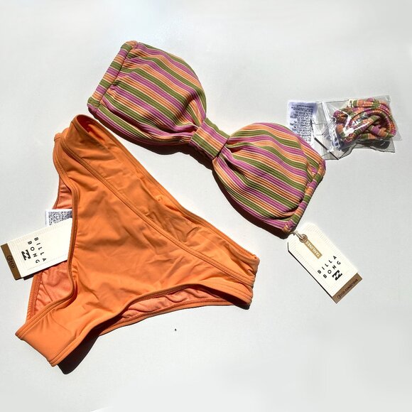 Billabong *NWT 2 Piece Bikini Top size M, Bottom size S Light Peach, Stripe - Picture 1 of 7